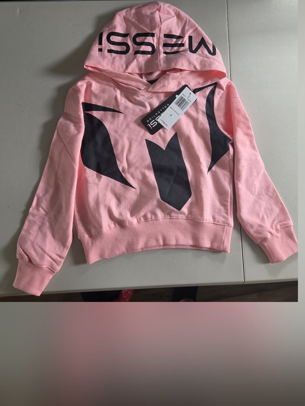 Pink Kids Messi Hoodie with Black Prints